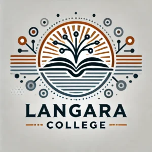 Synthetic logo for Langara College. The design features elements symbolizing education, growth, and community, with interconnected lines in shades of orange and gray.