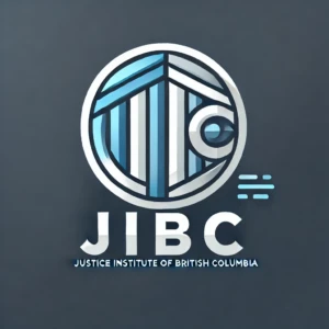 "JIBC Logo" by ChatGPT Synthetic logo of the Justice Institute of British Columbia (JIBC) featuring a circular emblem with stylized geometric shapes above the initials 'JIBC' and the full institute name below in white letters.