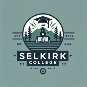 "Selkirk College Logo" by ChatGPT Synthetic logo of Selkirk College featuring a graduation cap, an open book, and a church with mountains and trees in the background. The text "Selkirk College" is prominently displayed below the image, with numbers on either side.