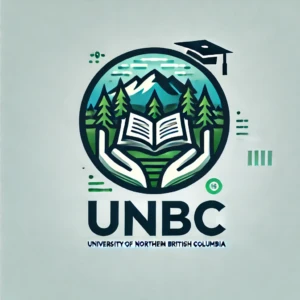 "UNBC Logo" by ChatGPT Synthetic logo of University of Northern British Columbia (UNBC) featuring an open book held by two hands, surrounded by trees and mountains. A graduation cap is above, with the text "UNBC University of Northern British Columbia" below.